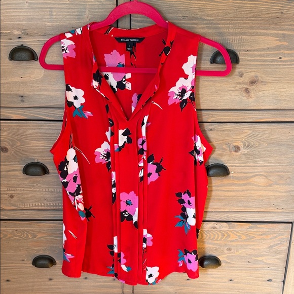 41 Hawthorn Red Floral Sleeveless Blouse sz L - Picture 1 of 5